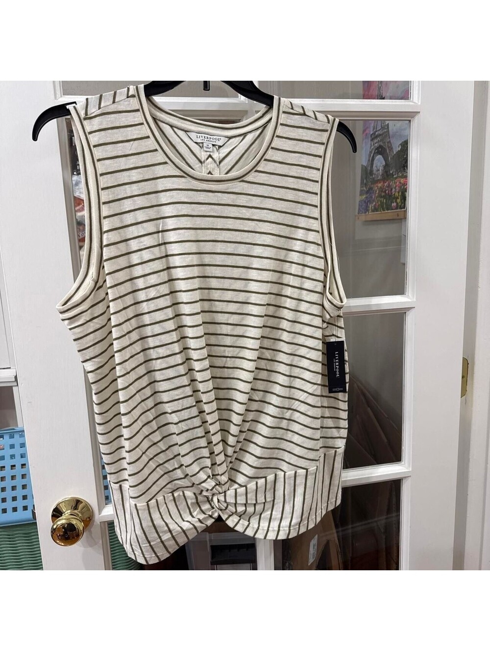 Liverpool Front Twist Striped Sleeveless Tank